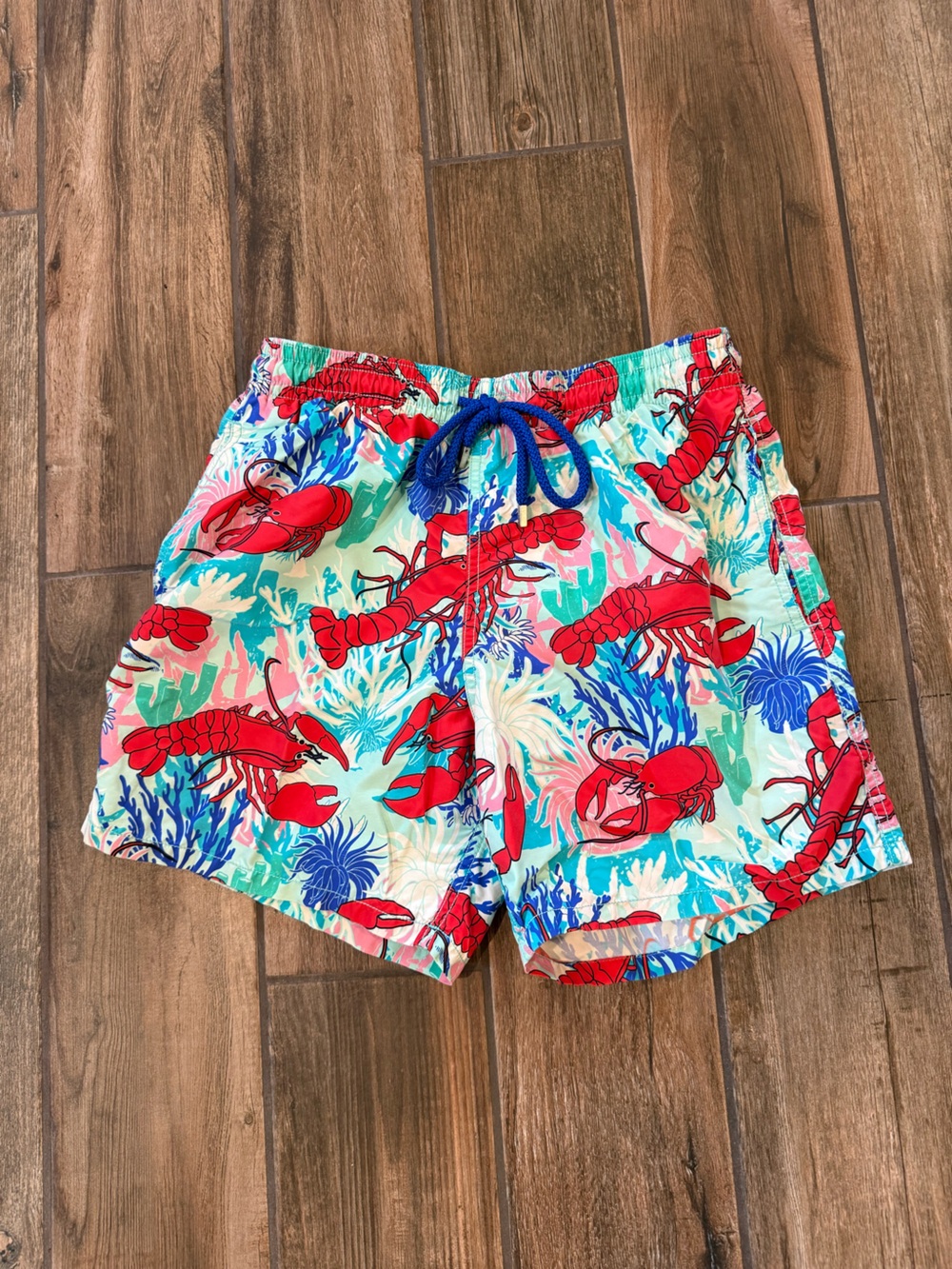 Vilebrequin Men's Aqua Swim Trunks with Red Lobster Print